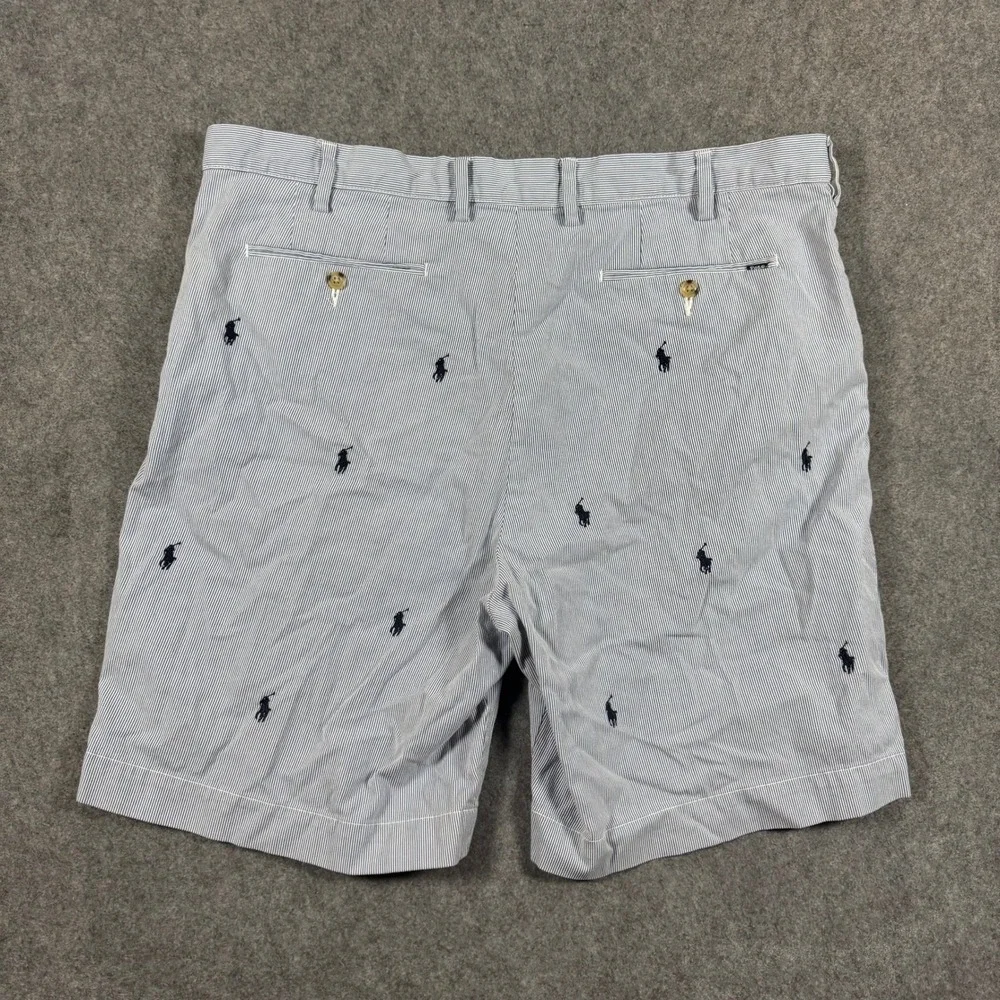 Polo Ralph Lauren Shorts Mens 38 Blue Seersucker Striped All Over Pony Logo
